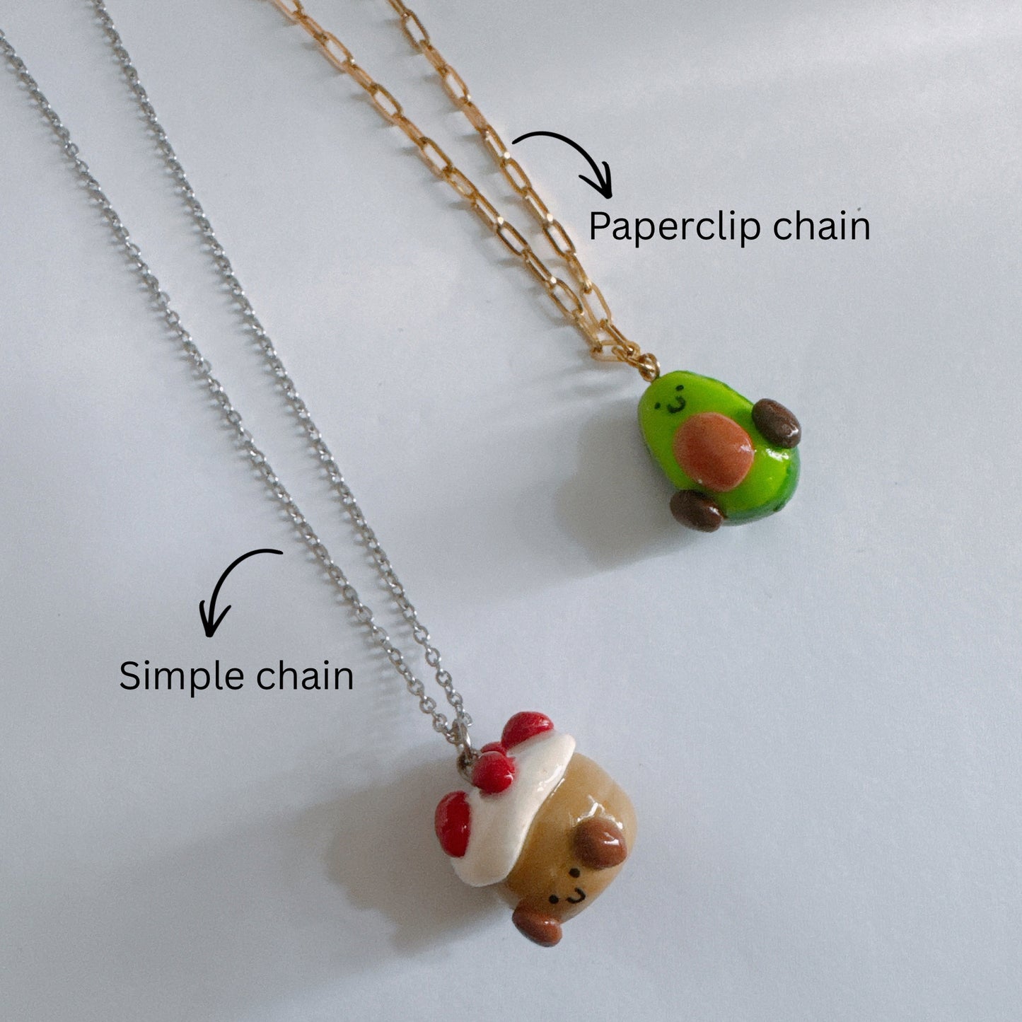 Cute Food Charm Necklace – Handmade Kawaii Polymer Clay Necklace, Bunny & Dessert Charms, Cozy Gold Chain Necklace, Jelly Inspired Jewelry