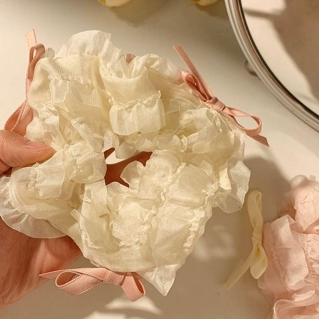 Cute Teddy Ribbon Bow Lace Hair Scrunchie