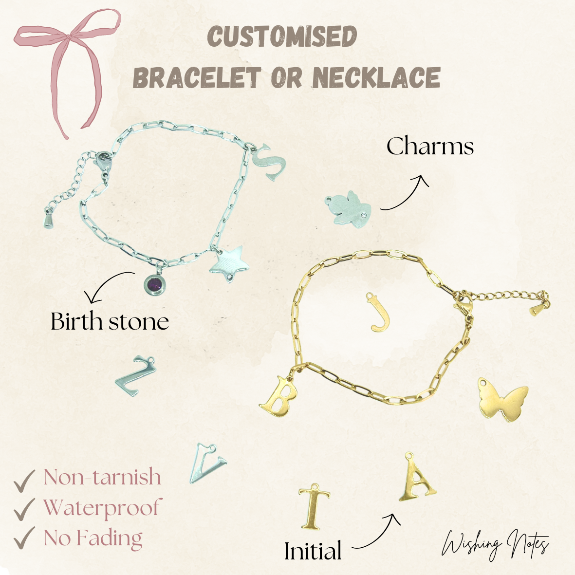Personalised Paperclip Chain Charms Bracelet | Waterproof Non Tarnish