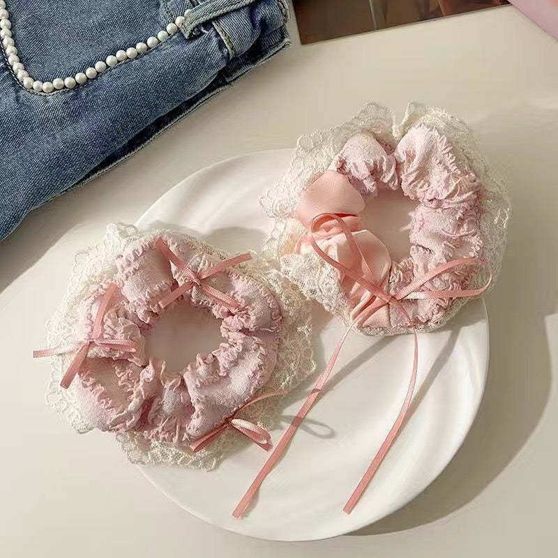 Cute Teddy Ribbon Bow Lace Hair Scrunchie
