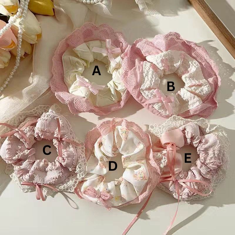 Cute Teddy Ribbon Bow Lace Hair Scrunchie