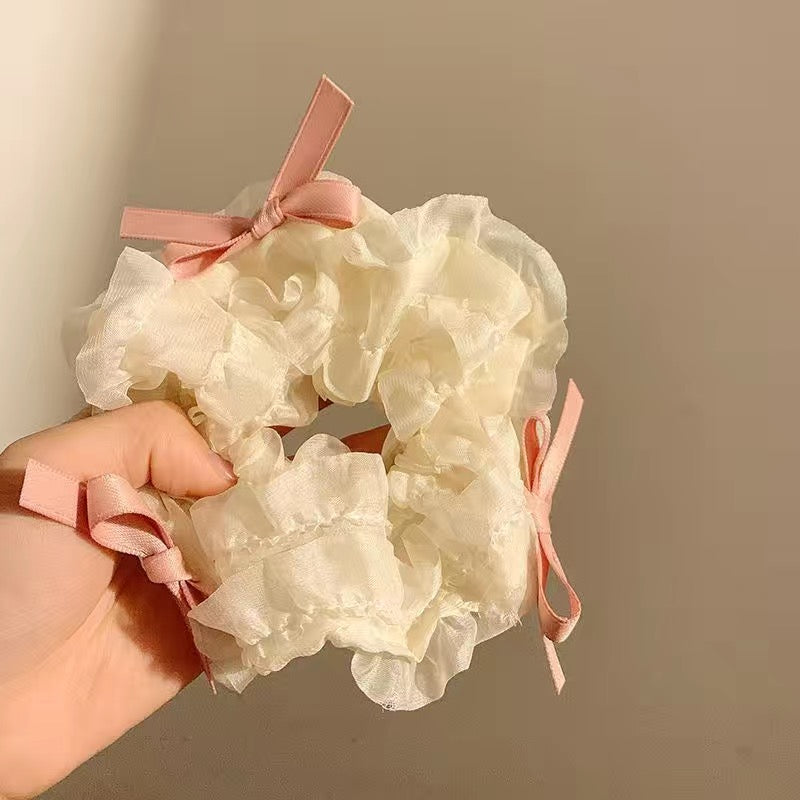 Cute Teddy Ribbon Bow Lace Hair Scrunchie