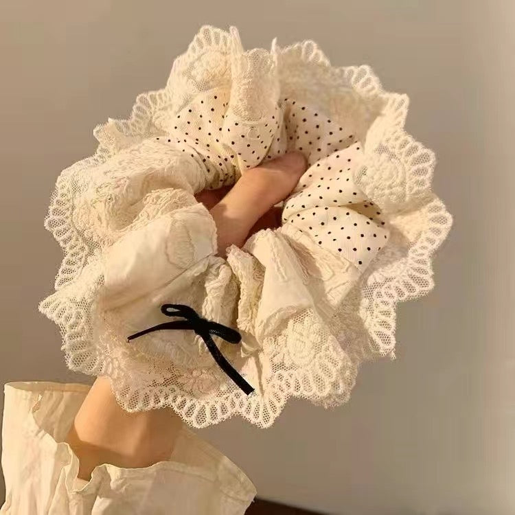 Cute Teddy Ribbon Bow Lace Hair Scrunchie