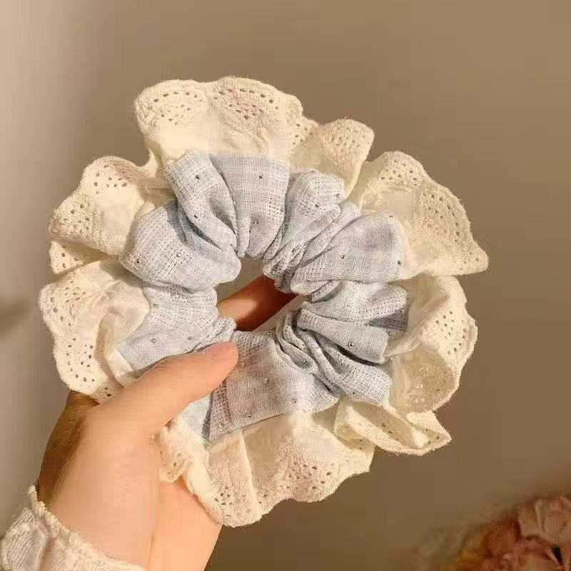 Cute Teddy Ribbon Bow Lace Hair Scrunchie