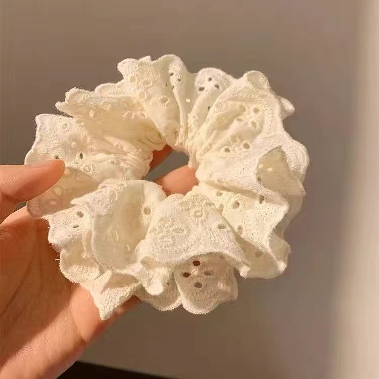 Cute Teddy Ribbon Bow Lace Hair Scrunchie