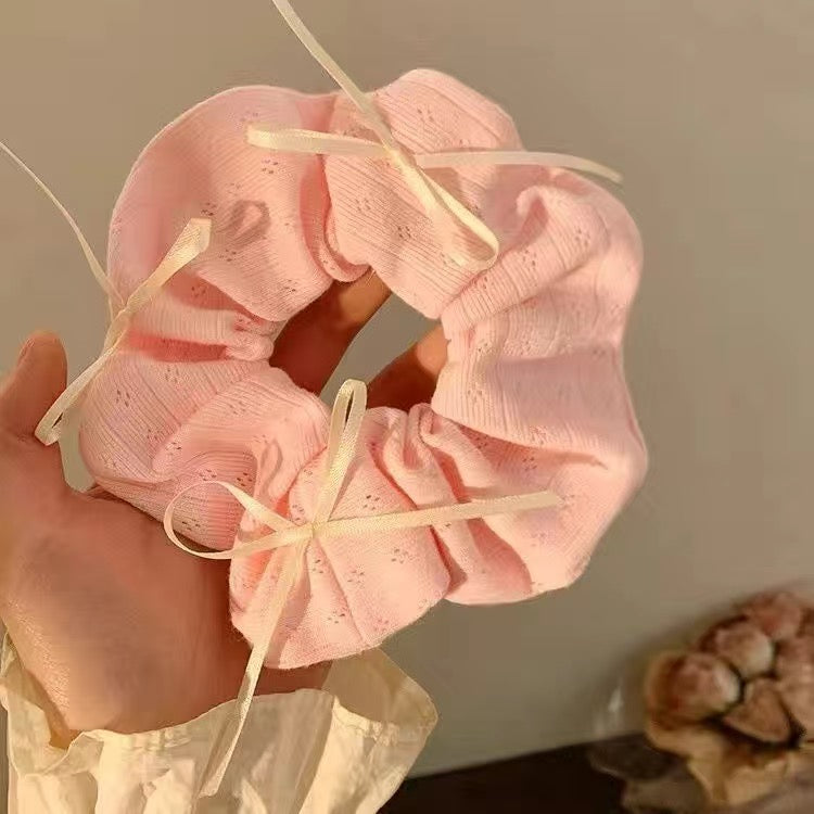 Cute Teddy Ribbon Bow Lace Hair Scrunchie