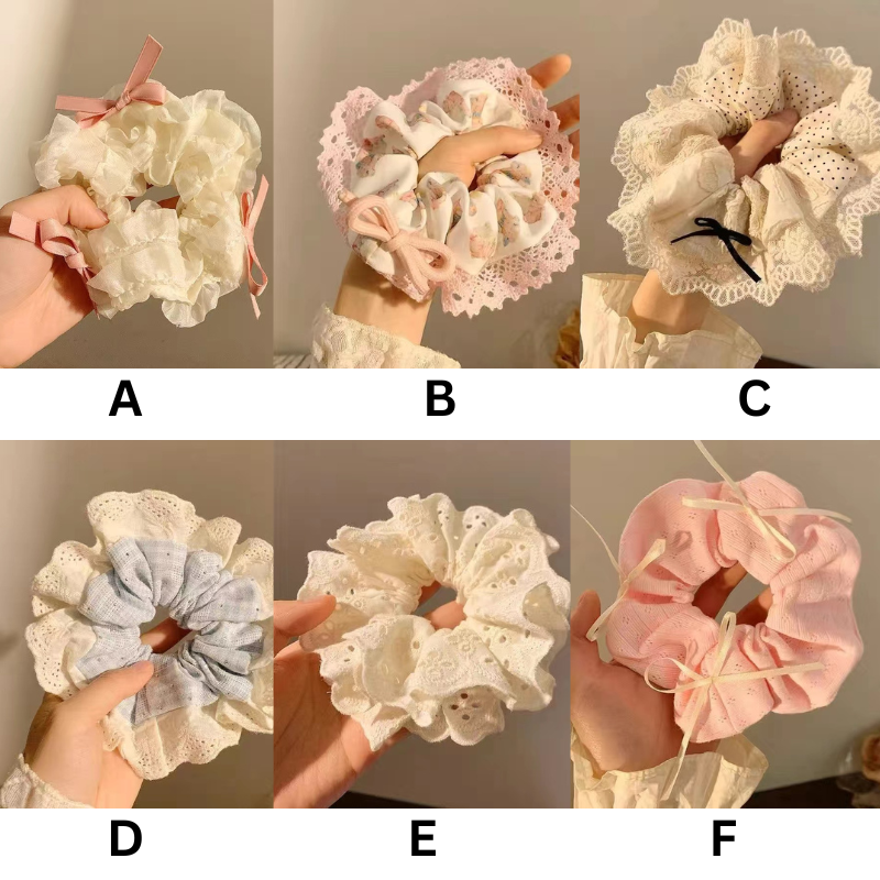 Cute Teddy Ribbon Bow Lace Hair Scrunchie