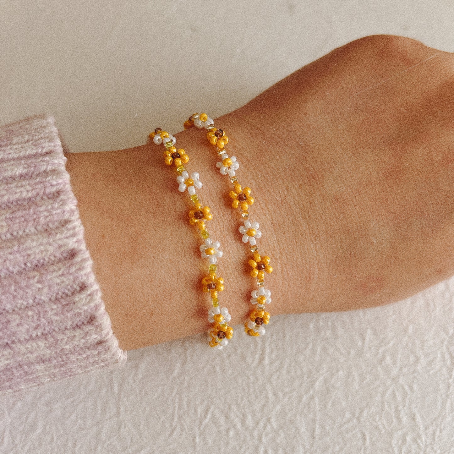 Sunflower and Daisy beaded Bracelet, handmade Beads bracelet, Bead Necklace, Dainty Jewellery