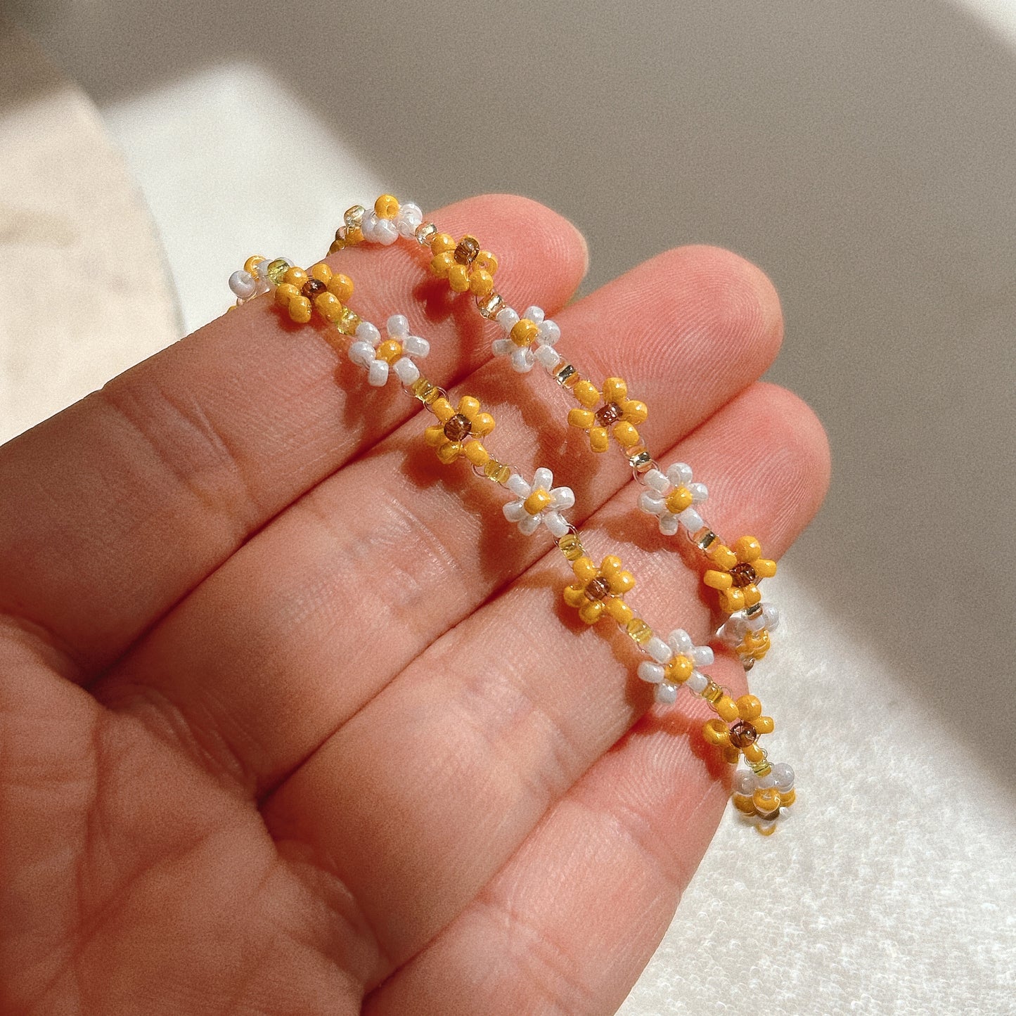 Sunflower and Daisy beaded Bracelet, handmade Beads bracelet, Bead Necklace, Dainty Jewellery