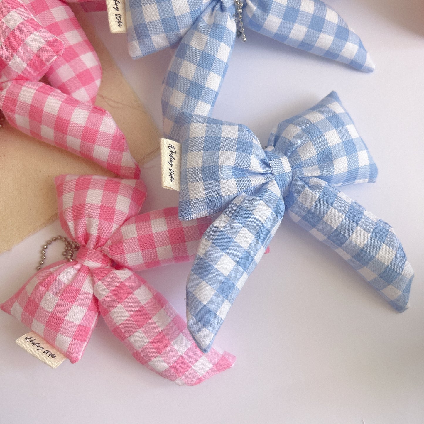 Checkered print Ribbon Bow bag charm