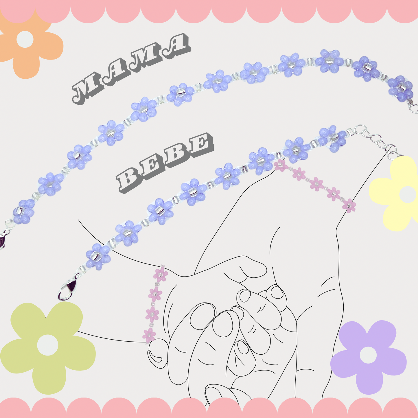 Personalised Mama and bebe matching floral Bracelet