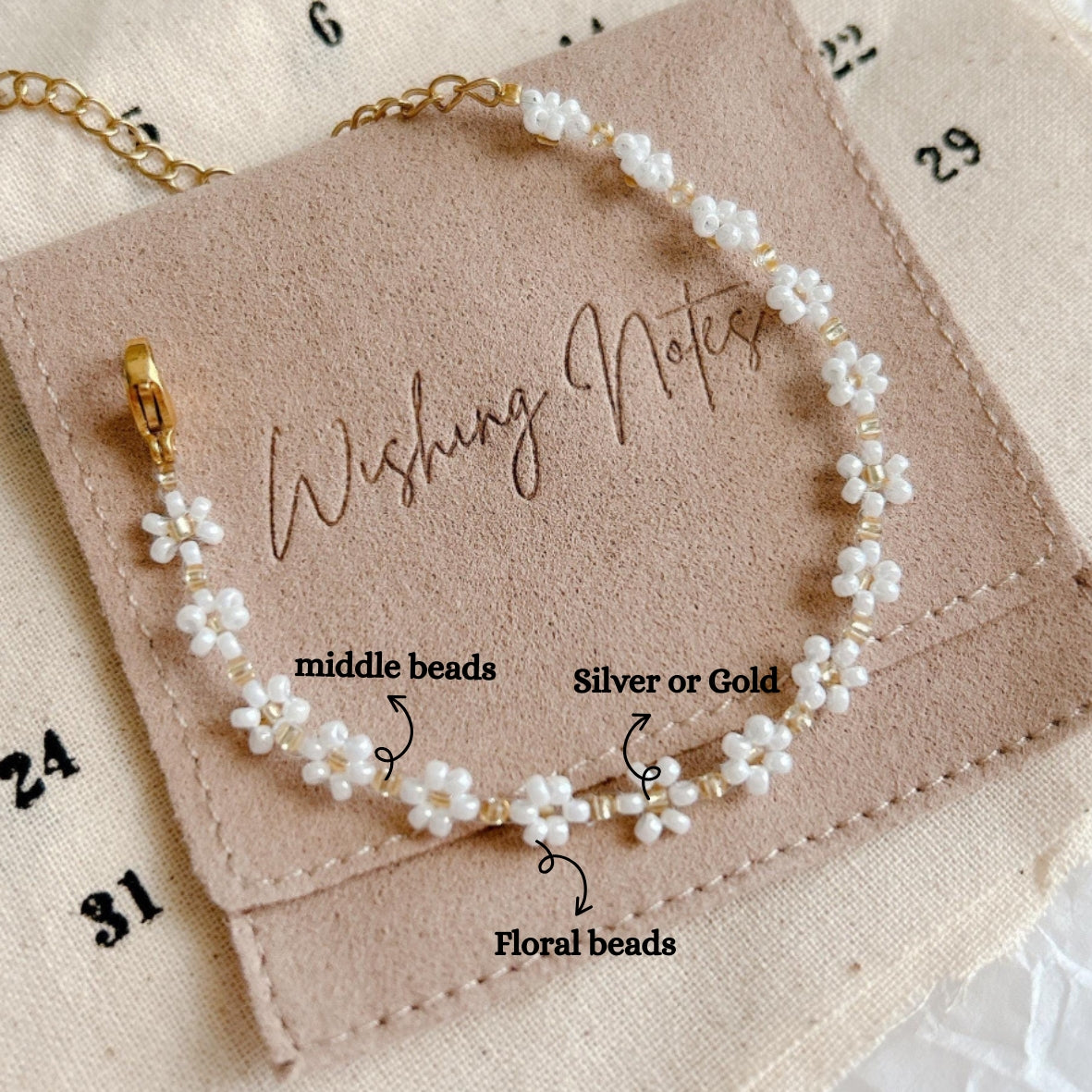 Customised Floral beaded Bracelet, handmade Beads bracelet, Bead Necklace, Dainty Jewellery