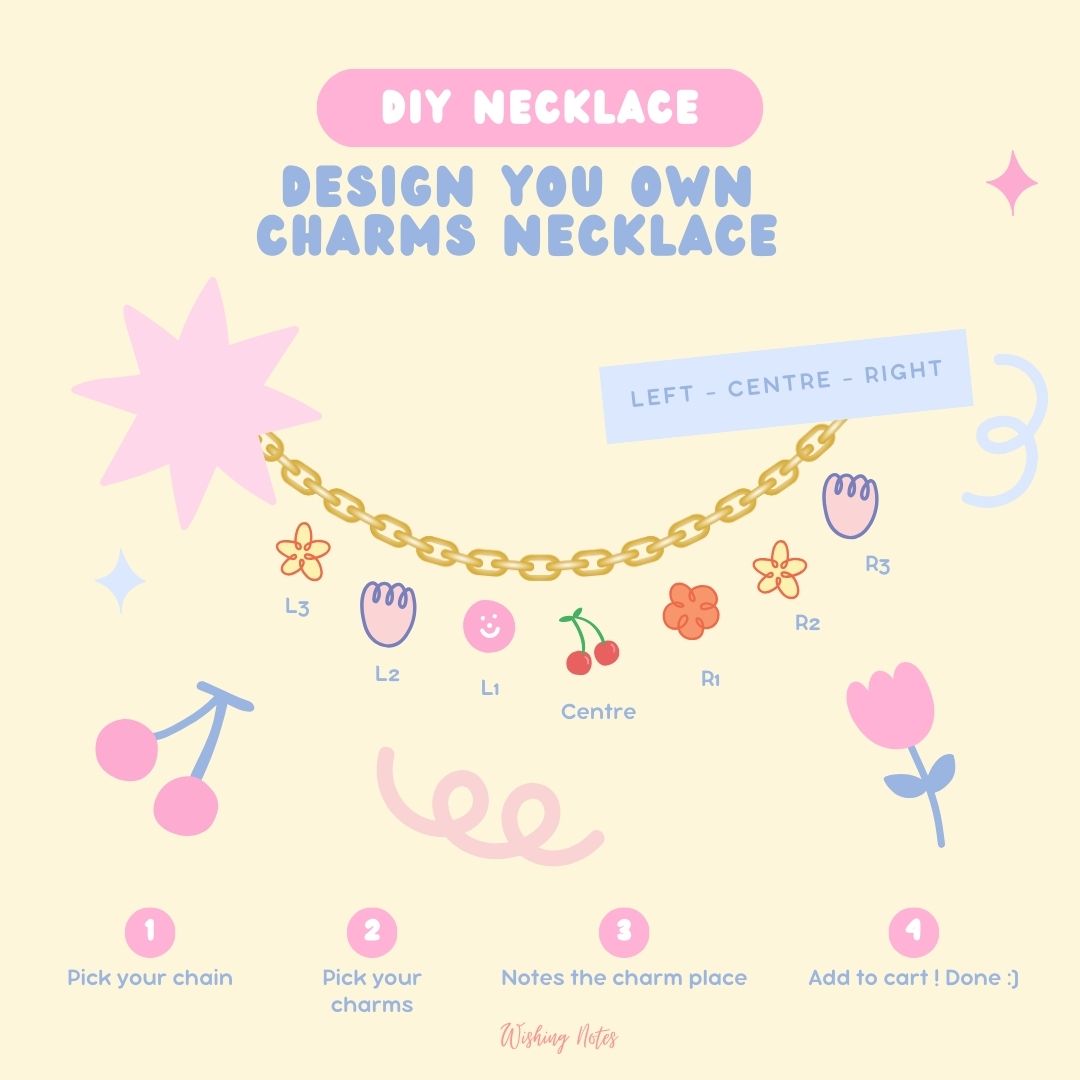 Personalised charm necklace with cute waterproof charms – Wishing Notes