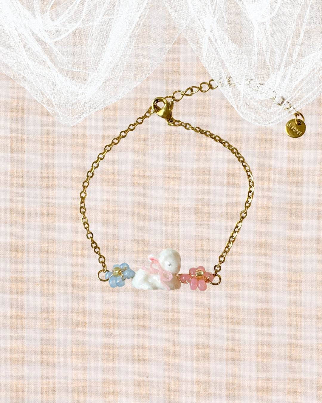Little Meadow Friends —Baby Lamb & Flower Bracelet Gold