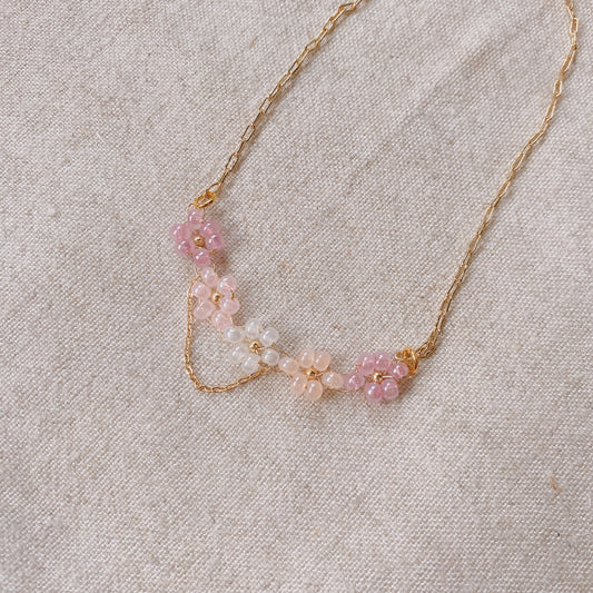Elle Floral Beaded Necklace Pink