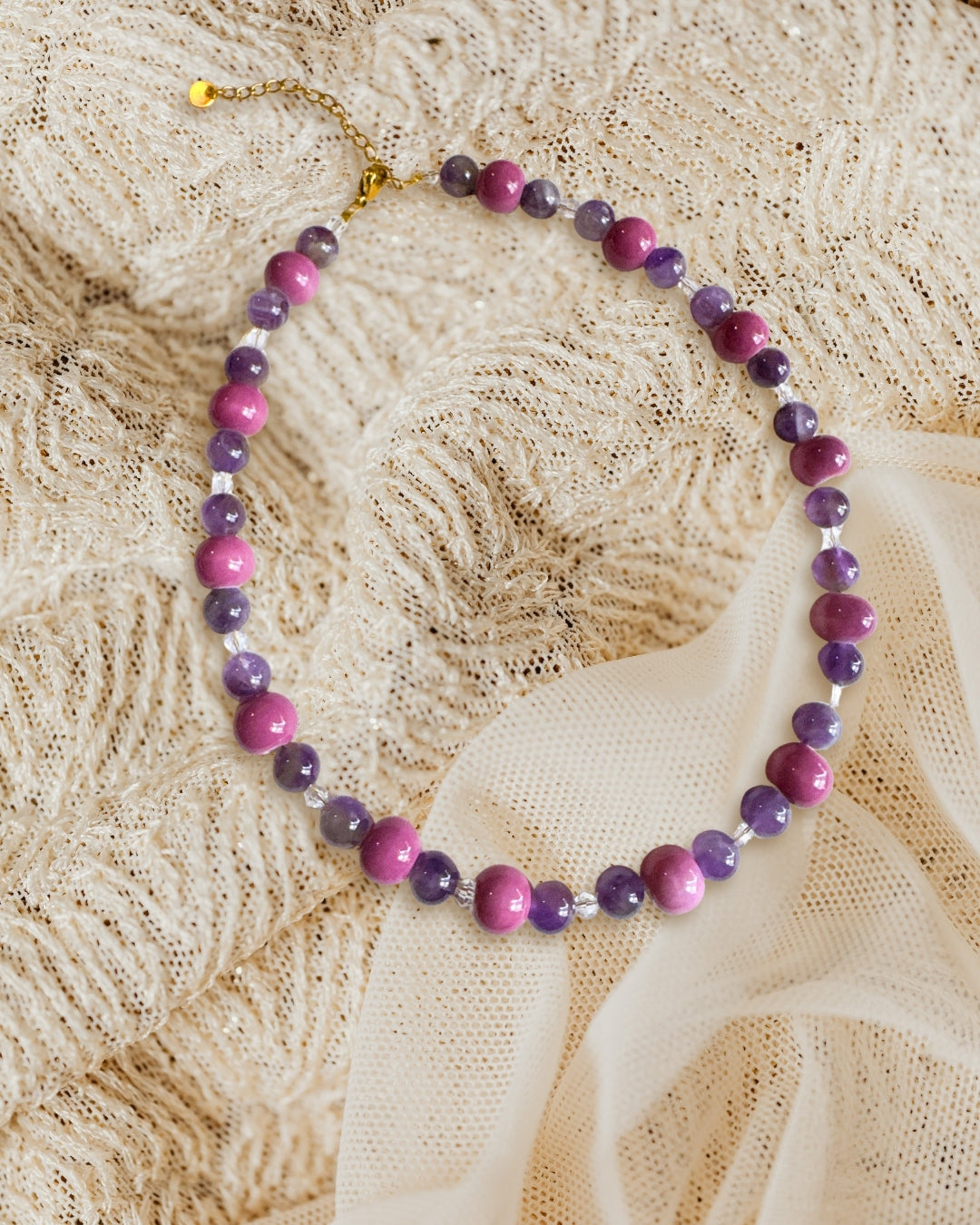 Violette Necklace — Berry Pink & Amethyst Purple