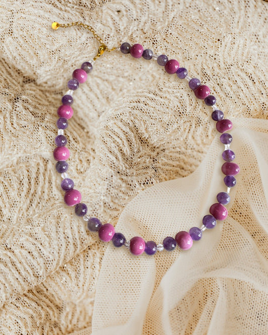 Violette Necklace — Berry Pink & Amethyst Purple