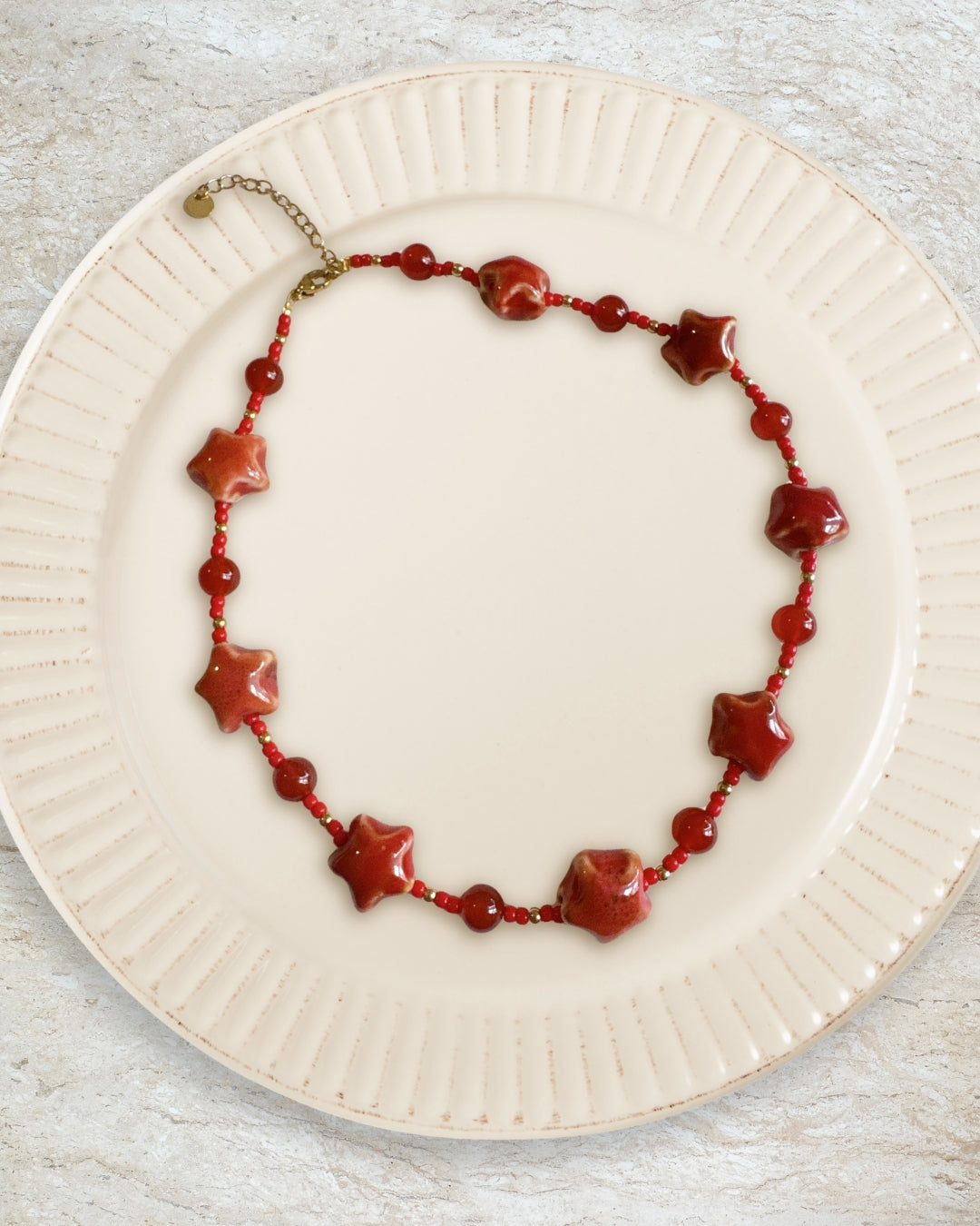Rosso Necklace — Tomato Red & Ceramic Stars