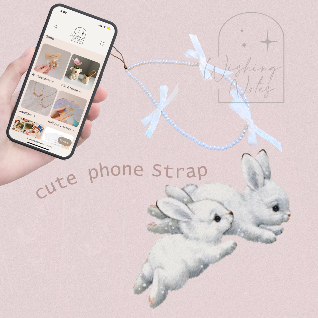 White Cute Ribbon Phone Strap, bow phone charm