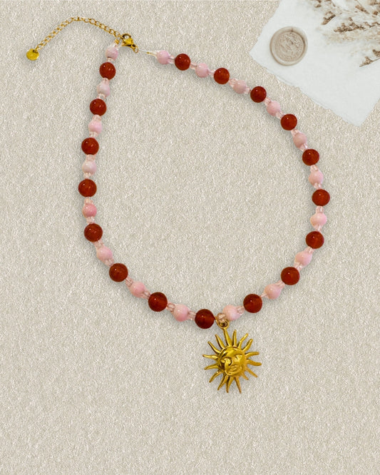 Amora Necklace — Blush Pink & Ruby Red