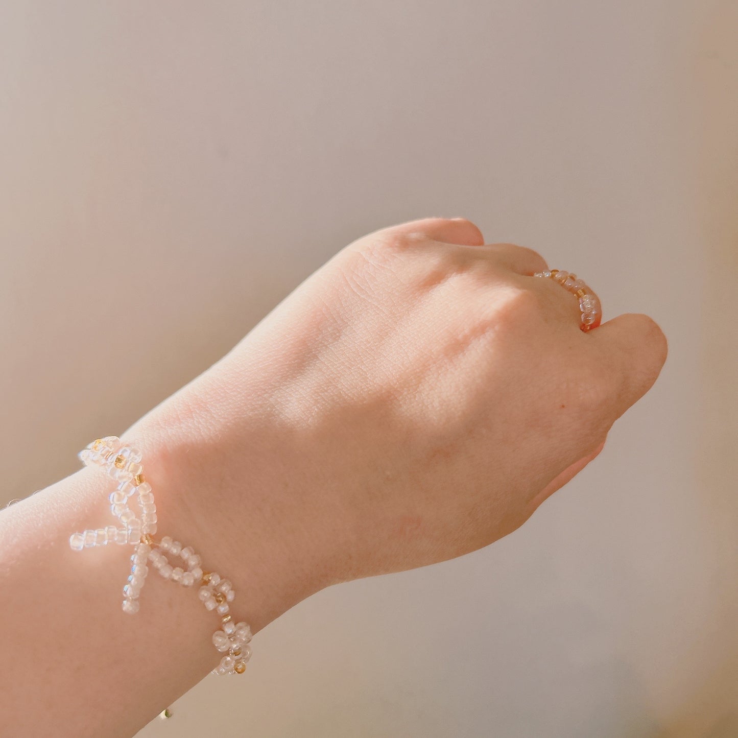 Ribbon Bow beaded Bracelet, handmade Beads bracelet, Bead Necklace, Dainty Jewellery
