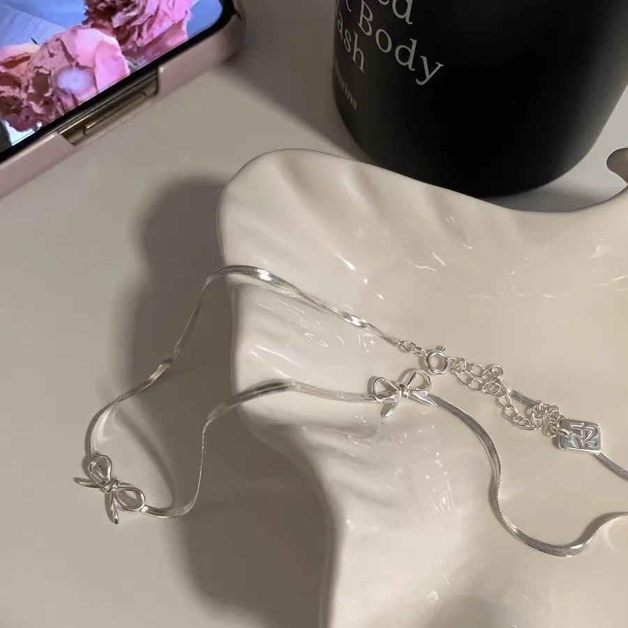 Ribbon bow Necklace s925 silver