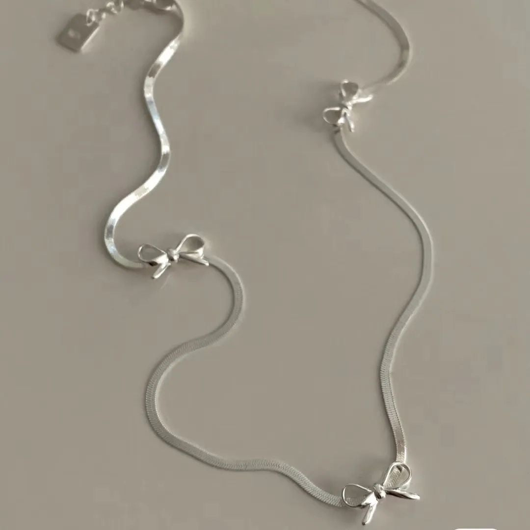 Ribbon bow Necklace s925 silver