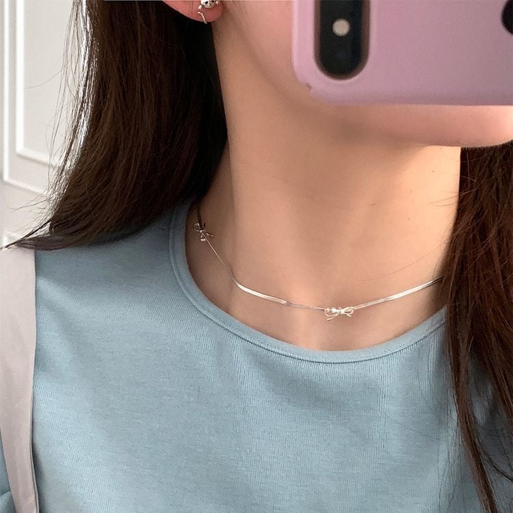 Ribbon bow Necklace s925 silver