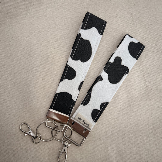 Cow Print black key fob wristlet
