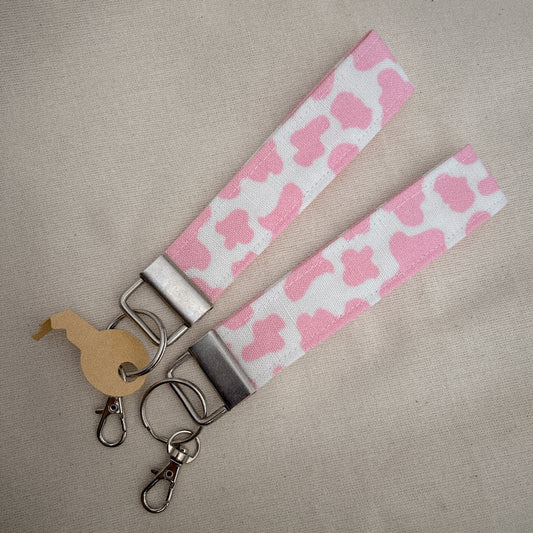 Cow Print Pink key fob wristlet
