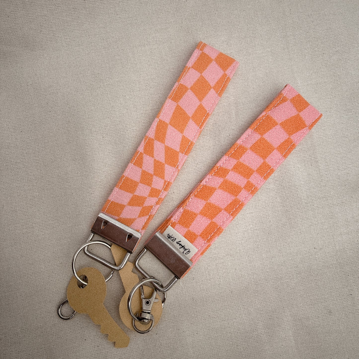 Wavy Checkered Pink key fob wristlet