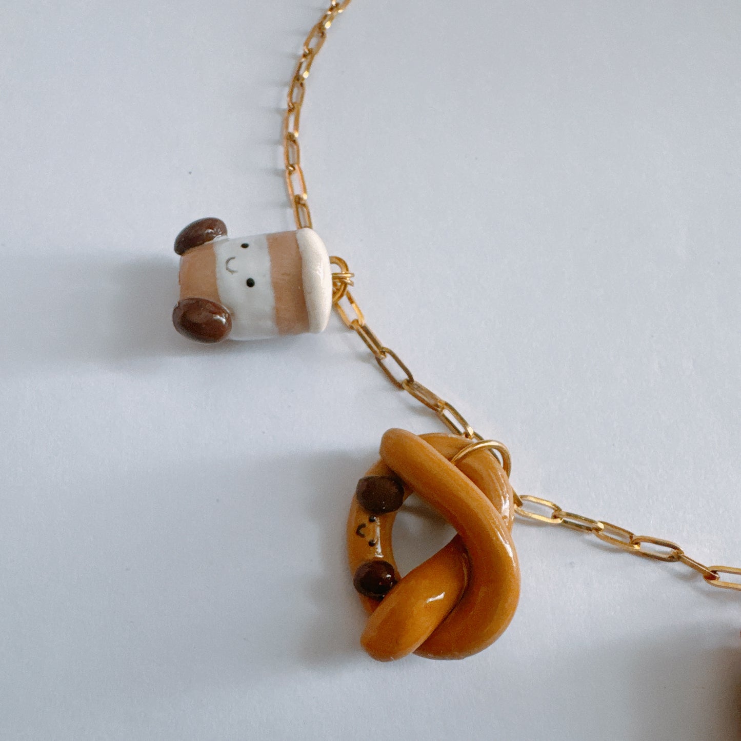 Cute Food Charm Necklace – Handmade Kawaii Polymer Clay Necklace, Bunny & Dessert Charms, Cozy Gold Chain Necklace, Jelly Inspired Jewelry