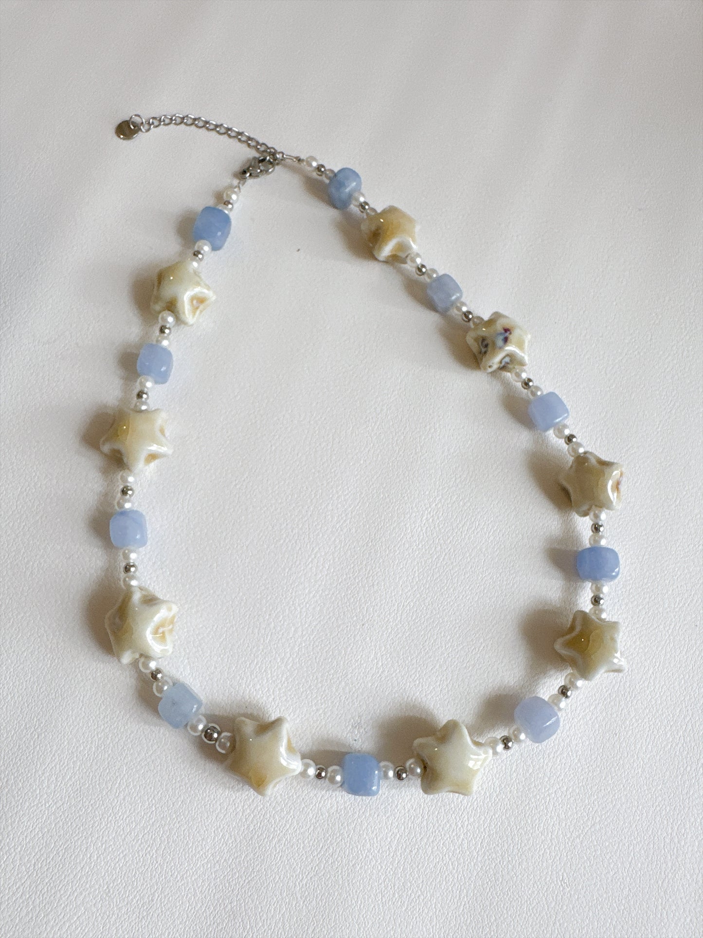 Sunday Sky Necklace — Blue & Ceramic Star Beaded Necklace