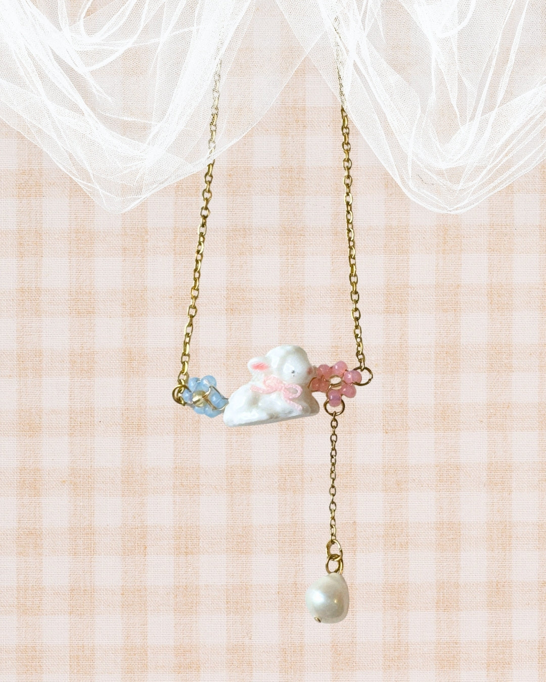 Little Meadow Friends — Baby Lamb Pearl Necklace Gold