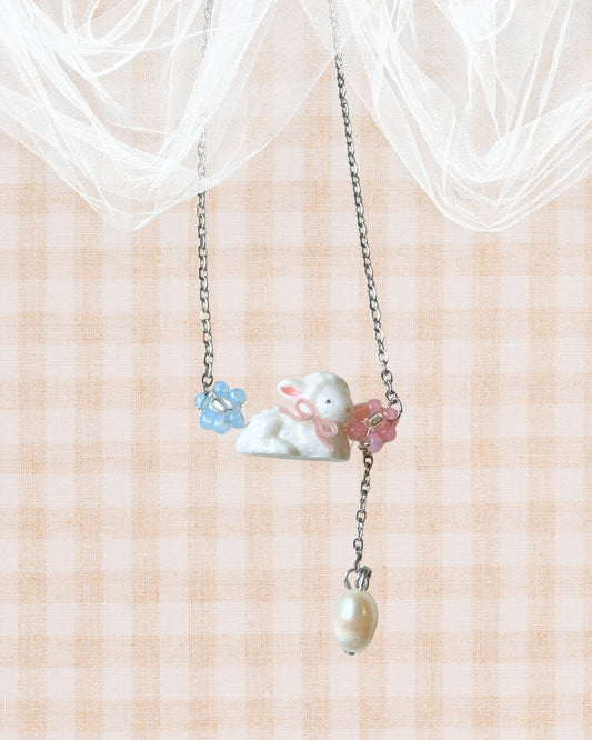 Little Meadow Friends — Baby Lamb Pearl Necklace Silver