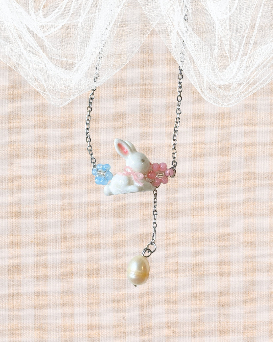 Little Meadow Friends — Baby Bunny Pearl Necklace Silver