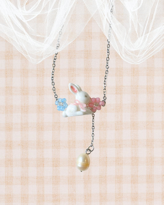 Little Meadow Friends — Baby Bunny Pearl Necklace Silver