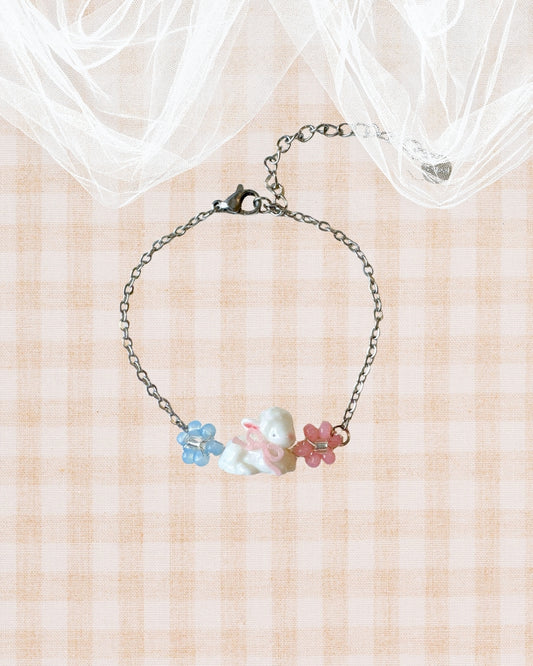 Little Meadow Friends —Baby Lamb & Flower Bracelet Silver