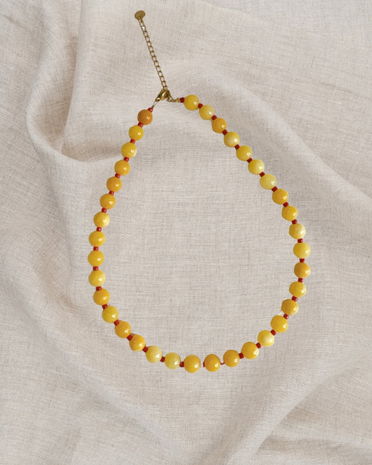 Sole Necklace — Butter Yellow & Red Beaded Necklace